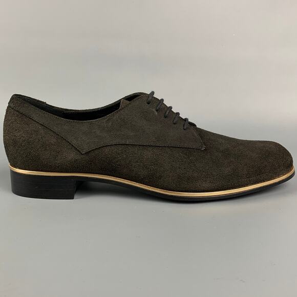MOSCHINO Size 9.5 Brown Suede Gold Trim Laces - Picture 1 of 7